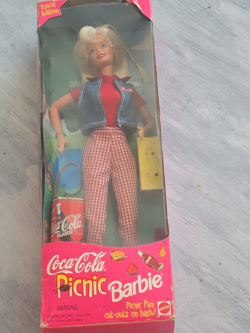Vintage Coca Cola Red Top Barbie with Red Gingham Pants and Denim Vest